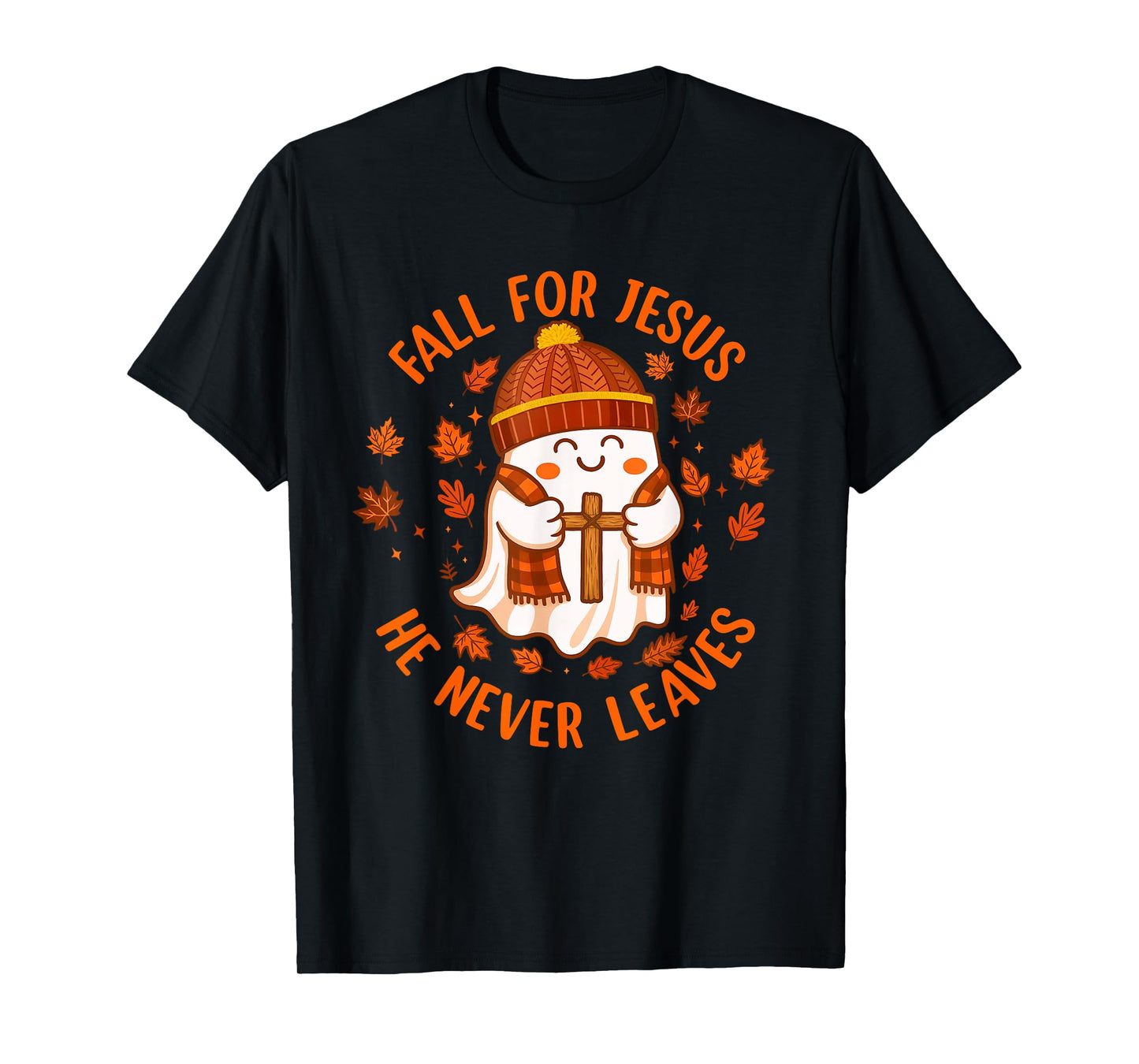 Fall for Jesus He Never Leaves Christian Ghost Halloween T-Shirt
