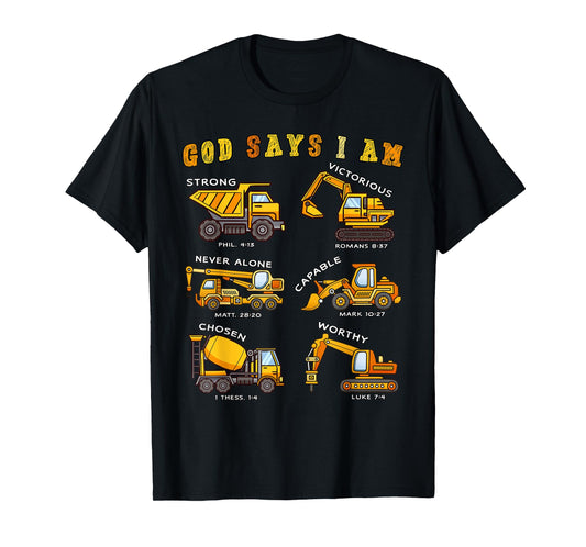 Toddler Kids God Says I Am Construction Bible Verse Truck T-Shirt