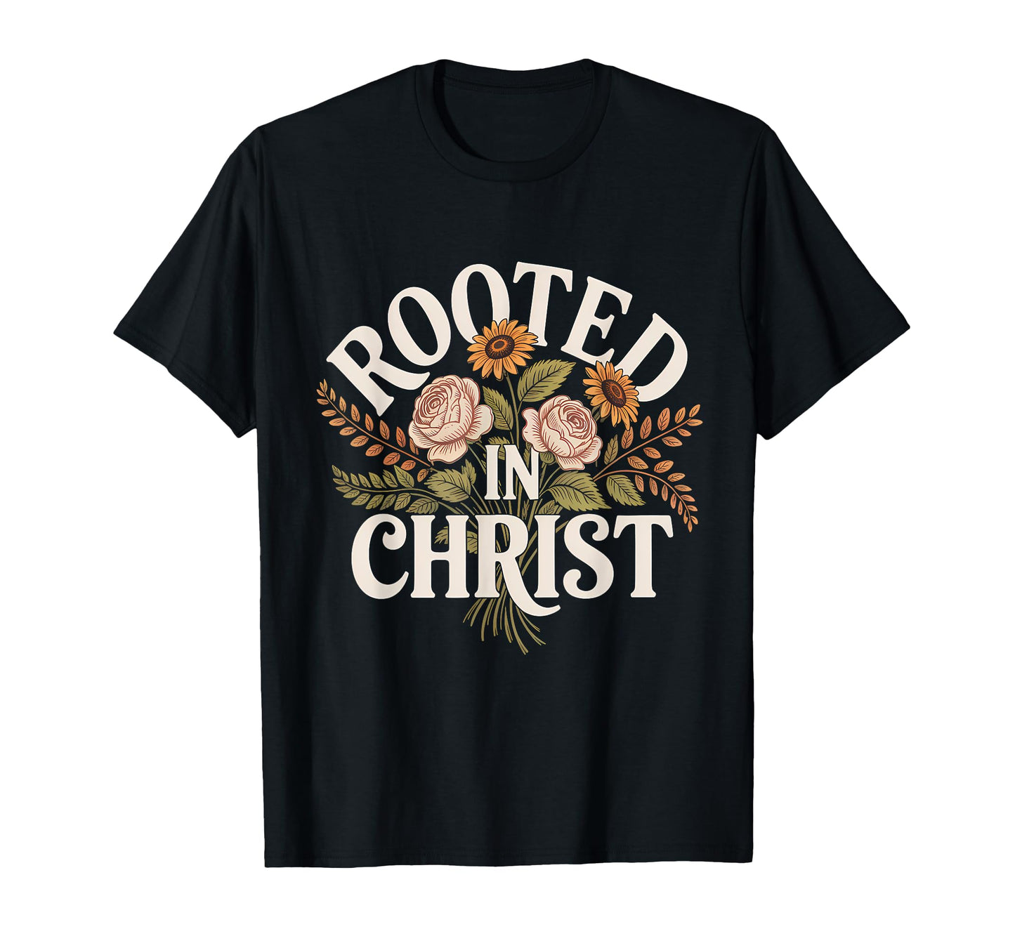 Rooted in Christ Christian Faith Jesus Cross T-Shirt
