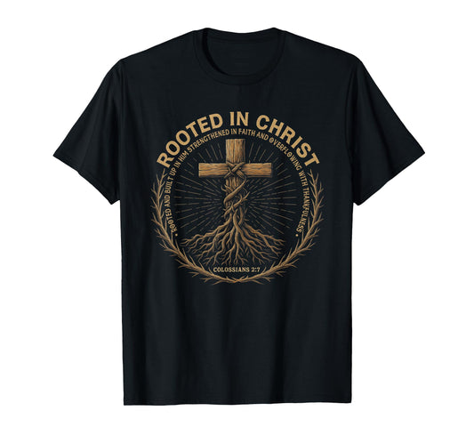 Mens Christian Shirt Rooted in Christ Faith Shirt T-Shirt