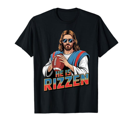 Funny He Is Rizzen Jesus Shirt Football Boys Kids Men Easter T-Shirt