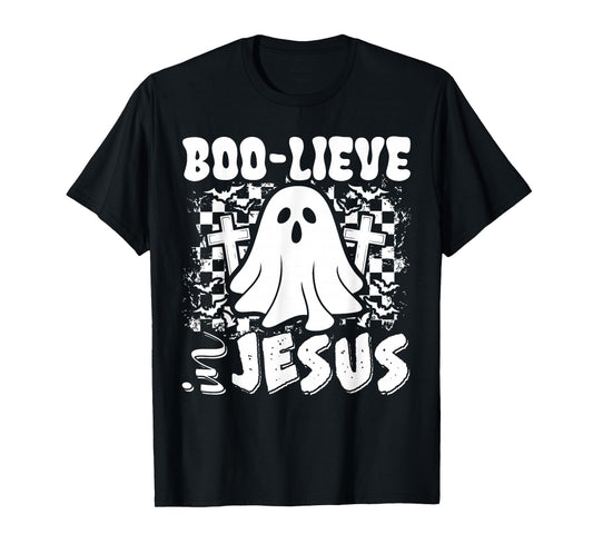 Boo-Lieve in Jesus Christian Halloween Ghost Boo Funny T-Shirt