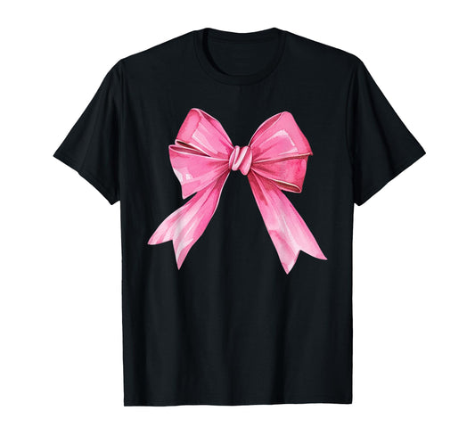 Cute Pink Coquette Bow Girl Women Pink Bow Ribbon T-Shirt