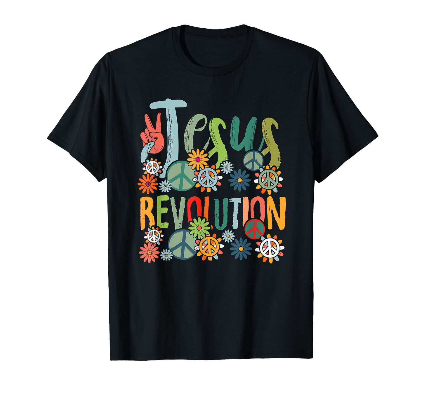 Jesus Revolution Faith Retro Groovy Flower Peace Sign T-Shirt