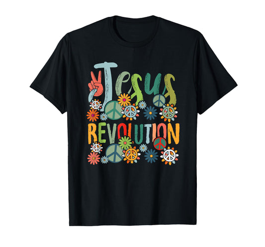 Jesus Revolution Faith Retro Groovy Flower Peace Sign T-Shirt
