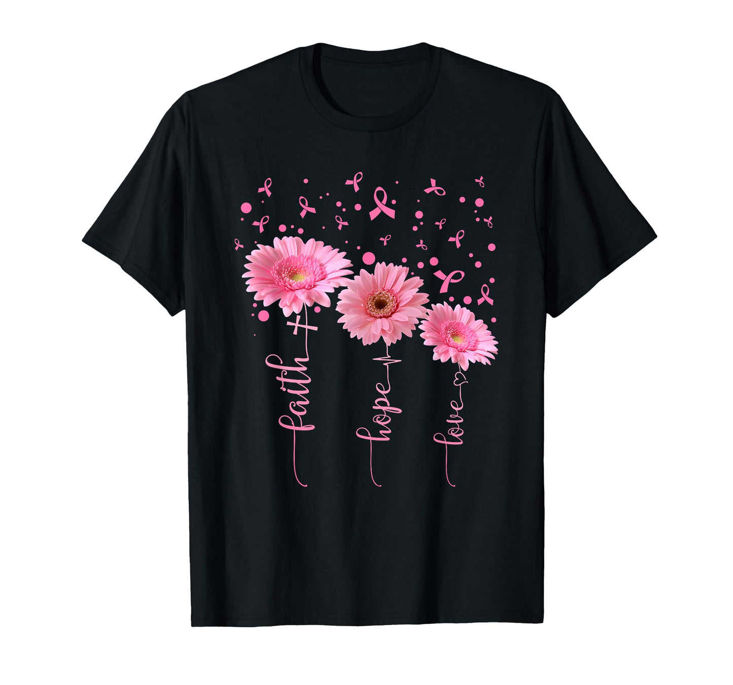 Faith Hope Love Flowers Breast Cancer Awareness Support T-Shirt