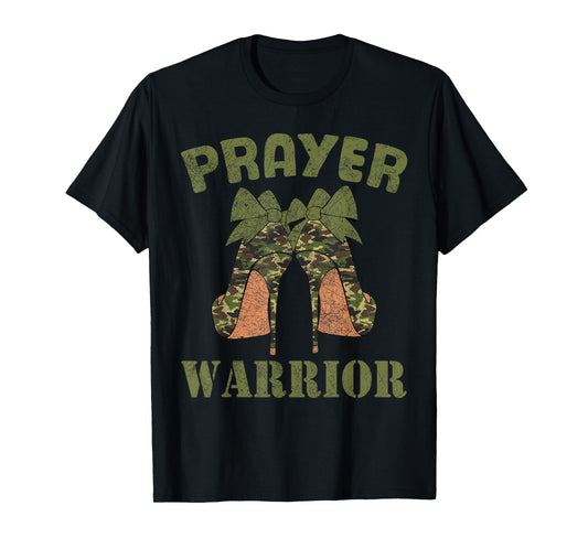Camo Heels Prayer Warrior God Jesus Christian Faith Women T-Shirt