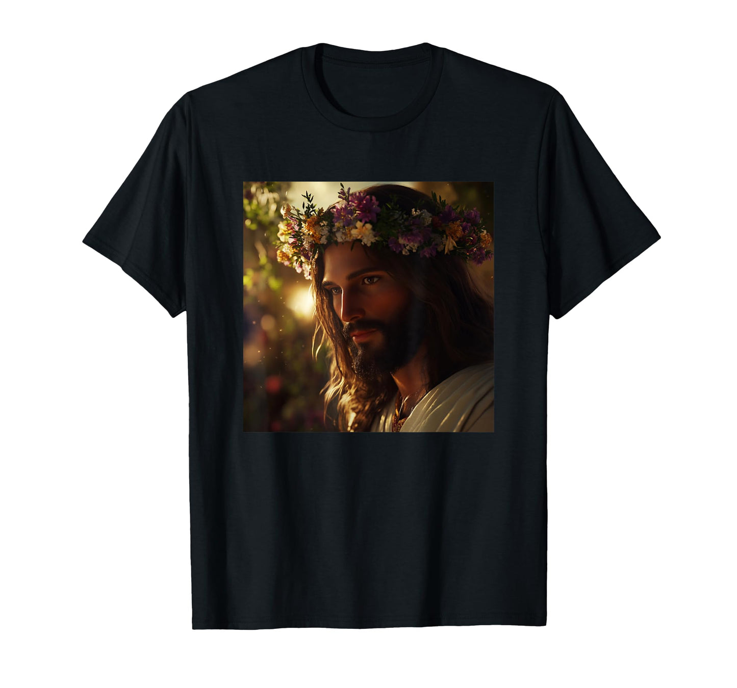 Joyful Jesus With Crown Of Flowers Christ Faith God T-Shirt