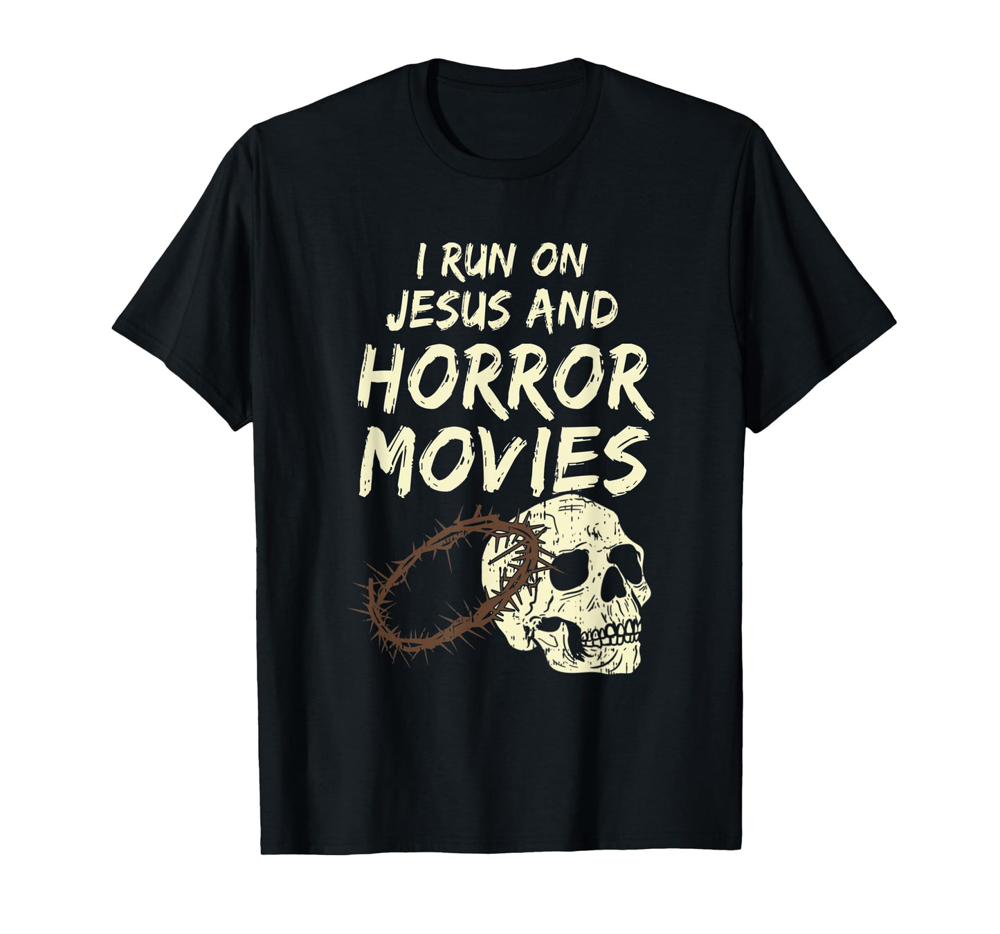 Run On Jesus And Horror Movie Skull Funny Halloween Costume T-Shirt