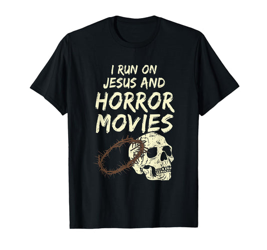 Run On Jesus And Horror Movie Skull Funny Halloween Costume T-Shirt