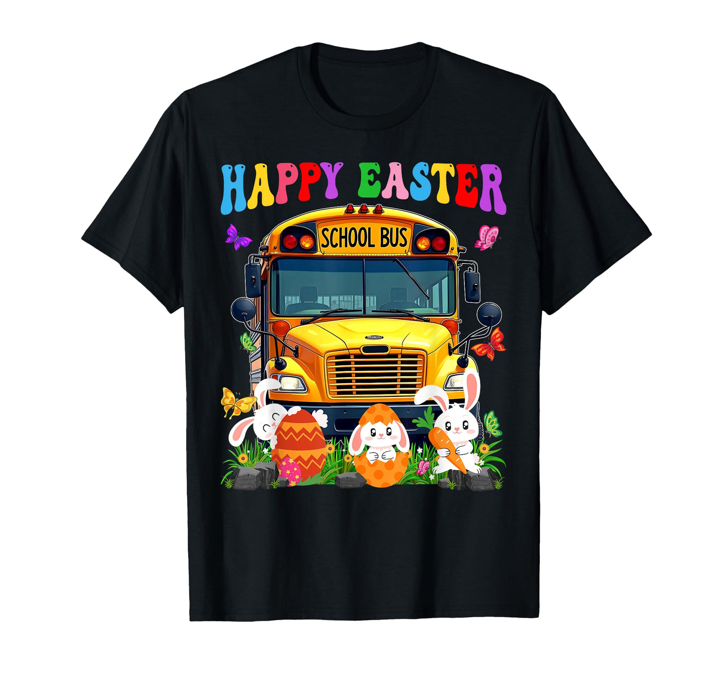 Funny School Bus With Bunnies & Easter Eggs Easter Day Boys T-Shirt