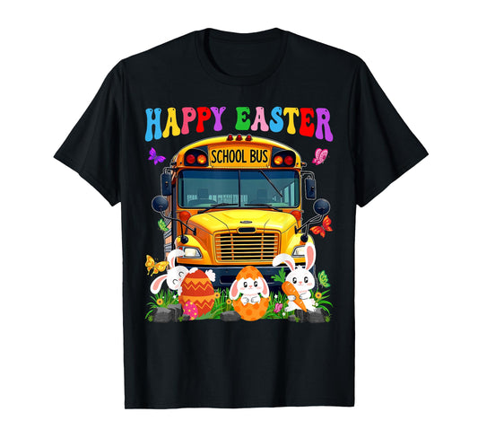 Funny School Bus With Bunnies & Easter Eggs Easter Day Boys T-Shirt