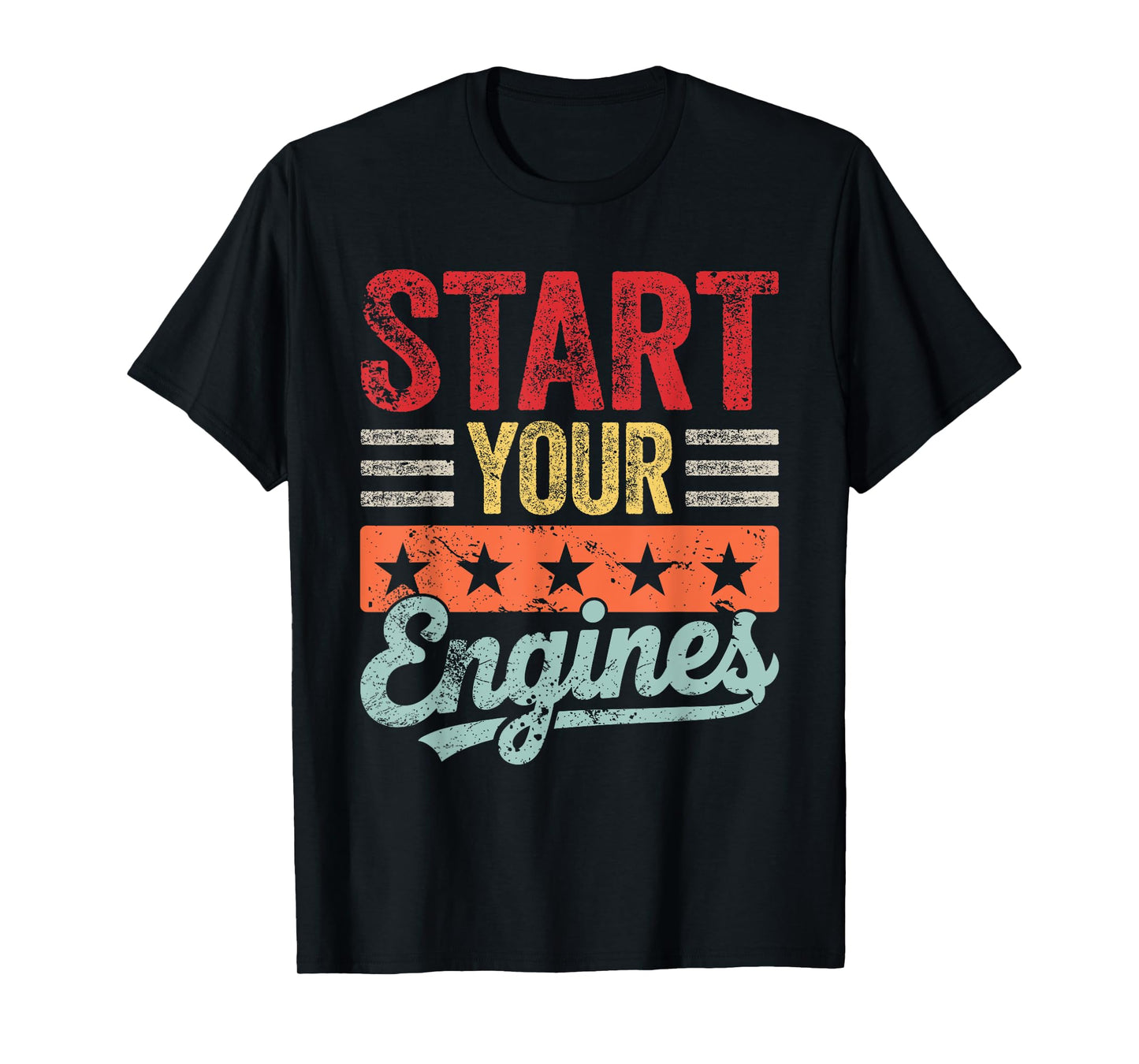 Retro Start Your Engines Vintage Checkered Flag Race Car T-Shirt