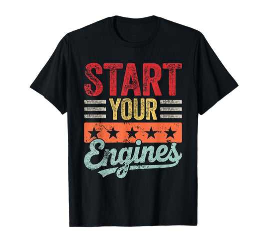 Retro Start Your Engines Vintage Checkered Flag Race Car T-Shirt