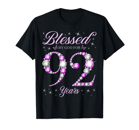 Blessed By God For 92 Years Old 92nd Birthday B-Day Party T-Shirt