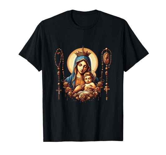 Holy Rosary Virgin Mary Baby Jesus Catholic Rosary Mysteries T-Shirt
