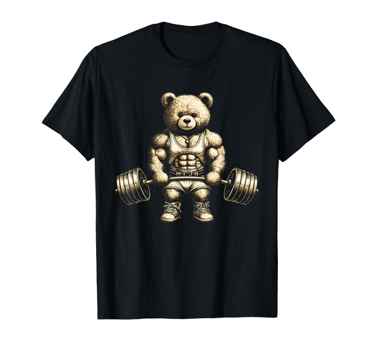 Funny Teddy Bear Lifting Weights Gym Workout Animal Shirts T-Shirt
