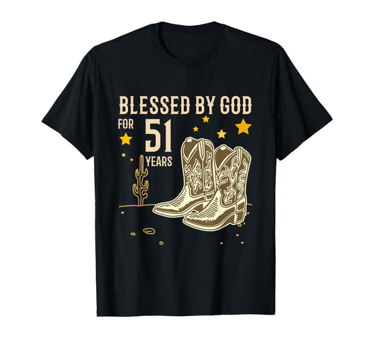 Vintage Blessed by God for 51 Years Cowboy 51st Birthday Men T-Shirt