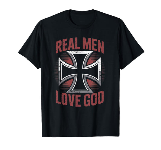 Retro Christian Cross Real Men Love God Matthew 22:37 T-Shirt