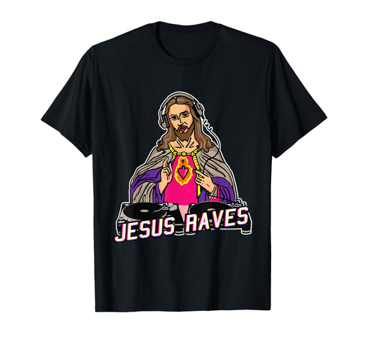 Jesus Raves Christmas EDM Music X-Mas Party Christian DJ T-Shirt