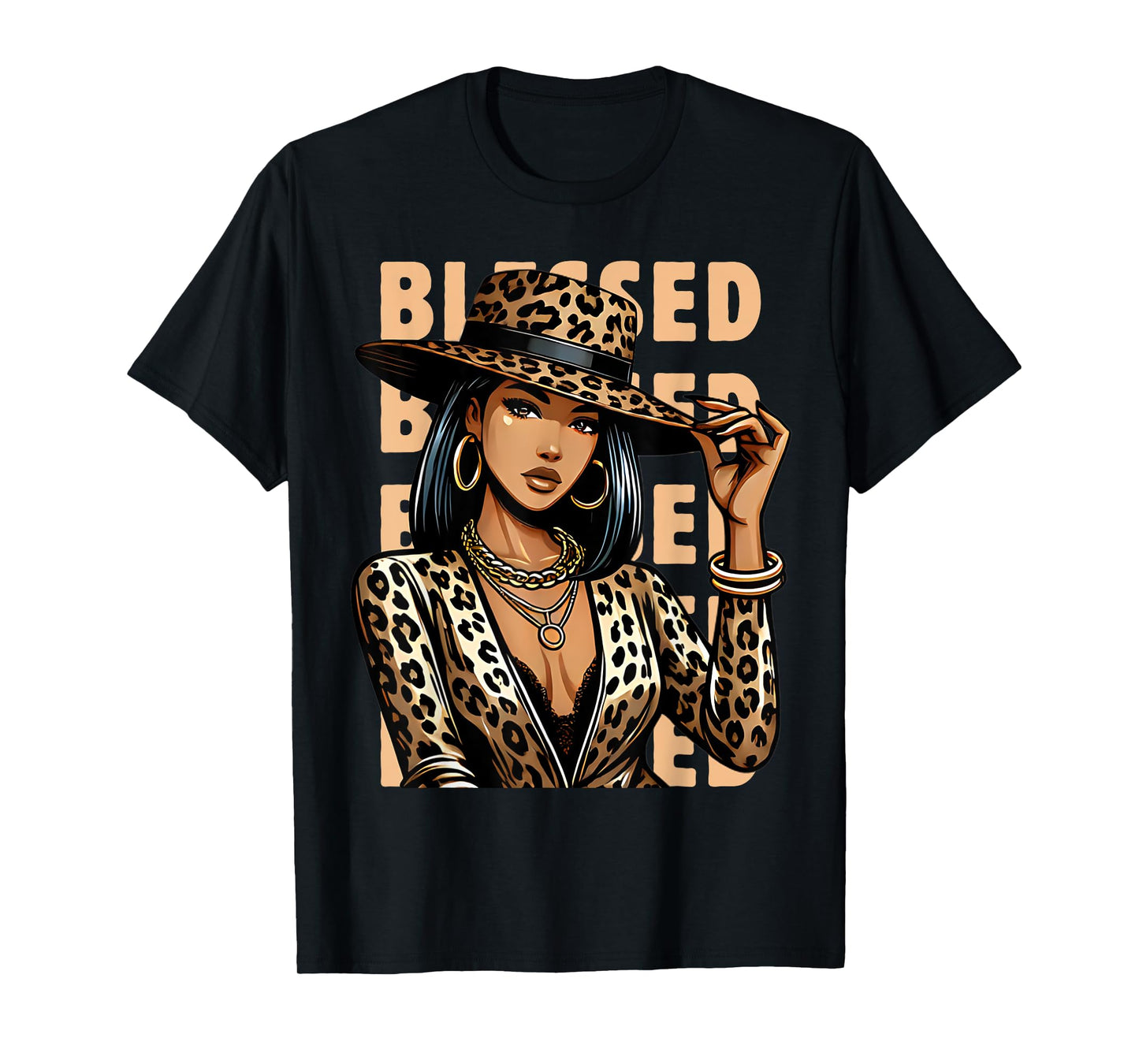 Blessed Black Cowgirl Leopard Western Swag African Christian T-Shirt