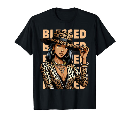 Blessed Black Cowgirl Leopard Western Swag African Christian T-Shirt