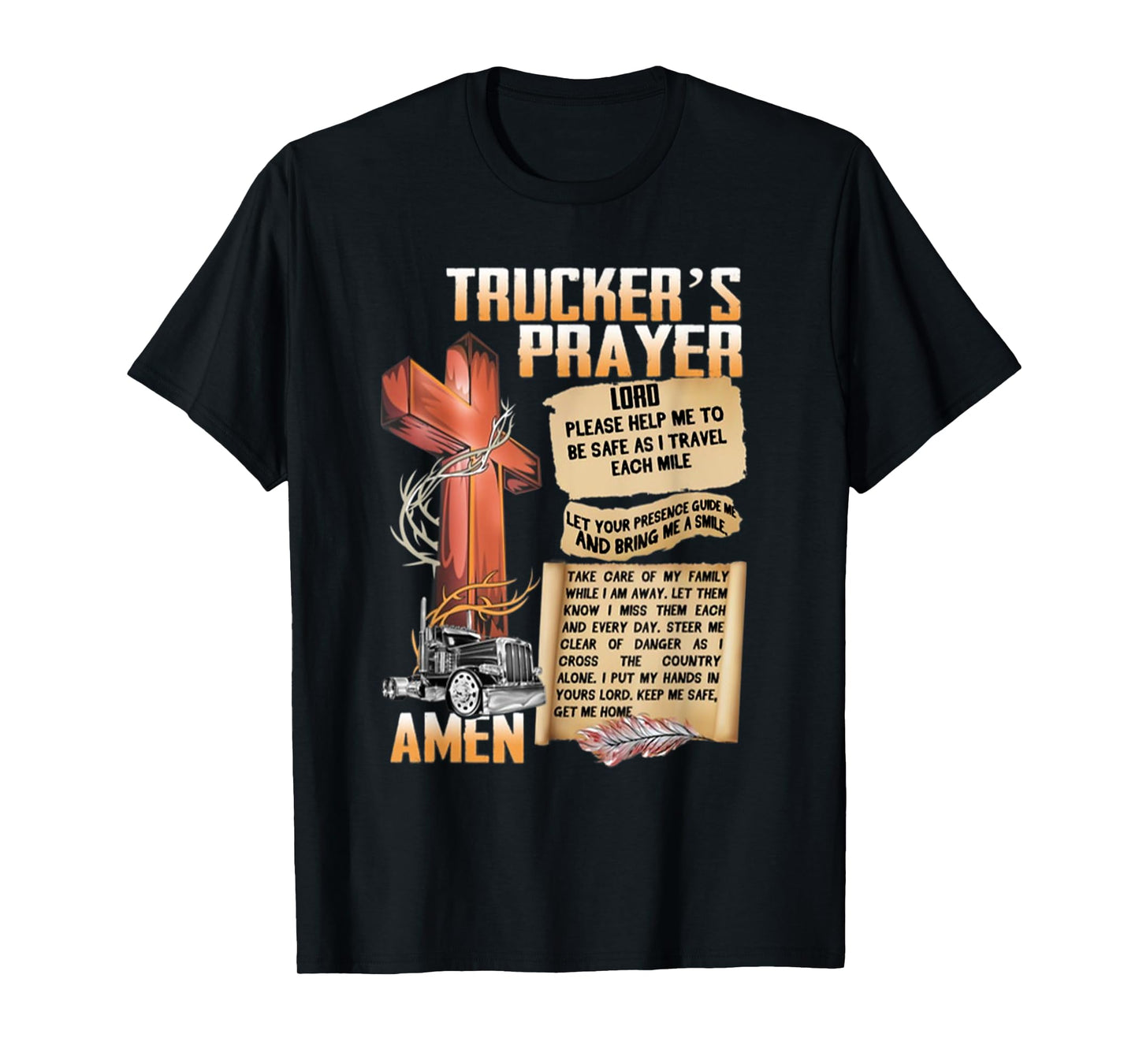 Trucker's Prayer Amen Cross Truck Drive Lover T-Shirt