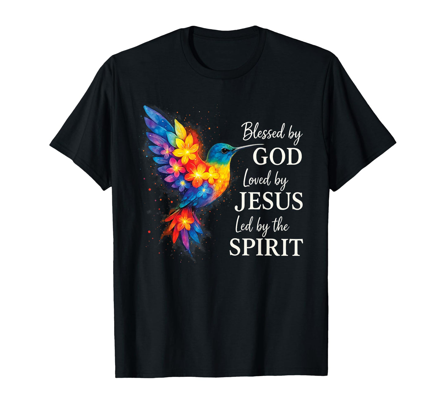 Christian Blessed by God Loved by Jesus Floral Hummingbird T-Shirt