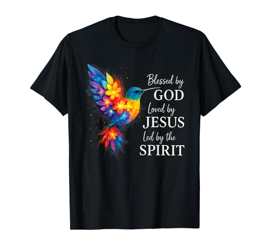 Christian Blessed by God Loved by Jesus Floral Hummingbird T-Shirt