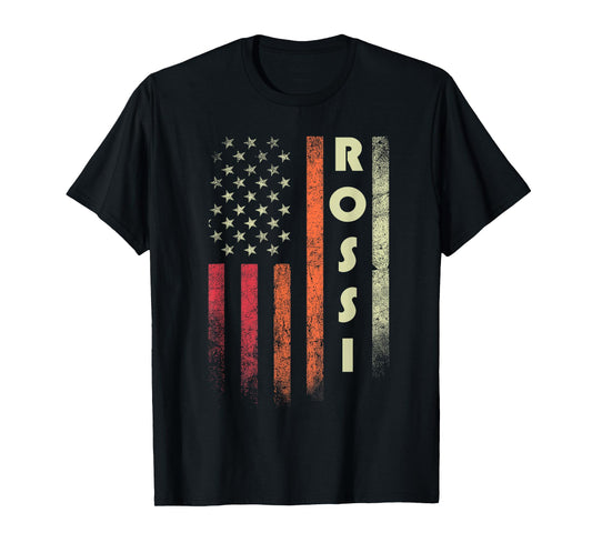 ROSSI Surname Funny Retro Vintage Birthday American Flag T-Shirt