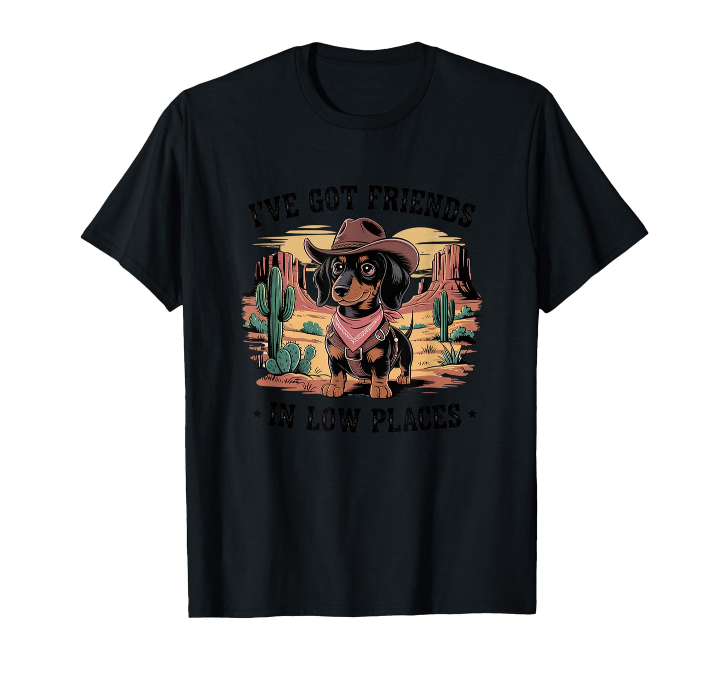 Sarcastic Animal Dachshund Desert Cowboy Design T-Shirt