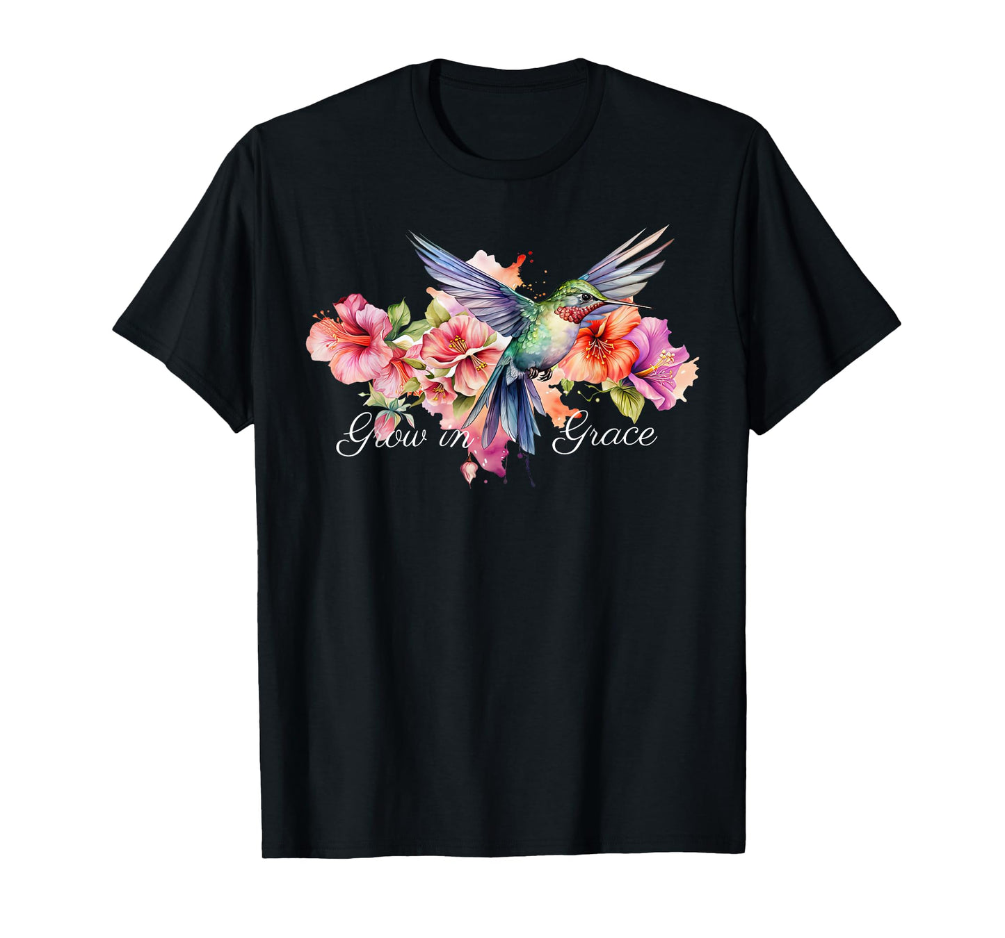 Grow In Grace Flower Hummingbird Christian Bible Verse T-Shirt