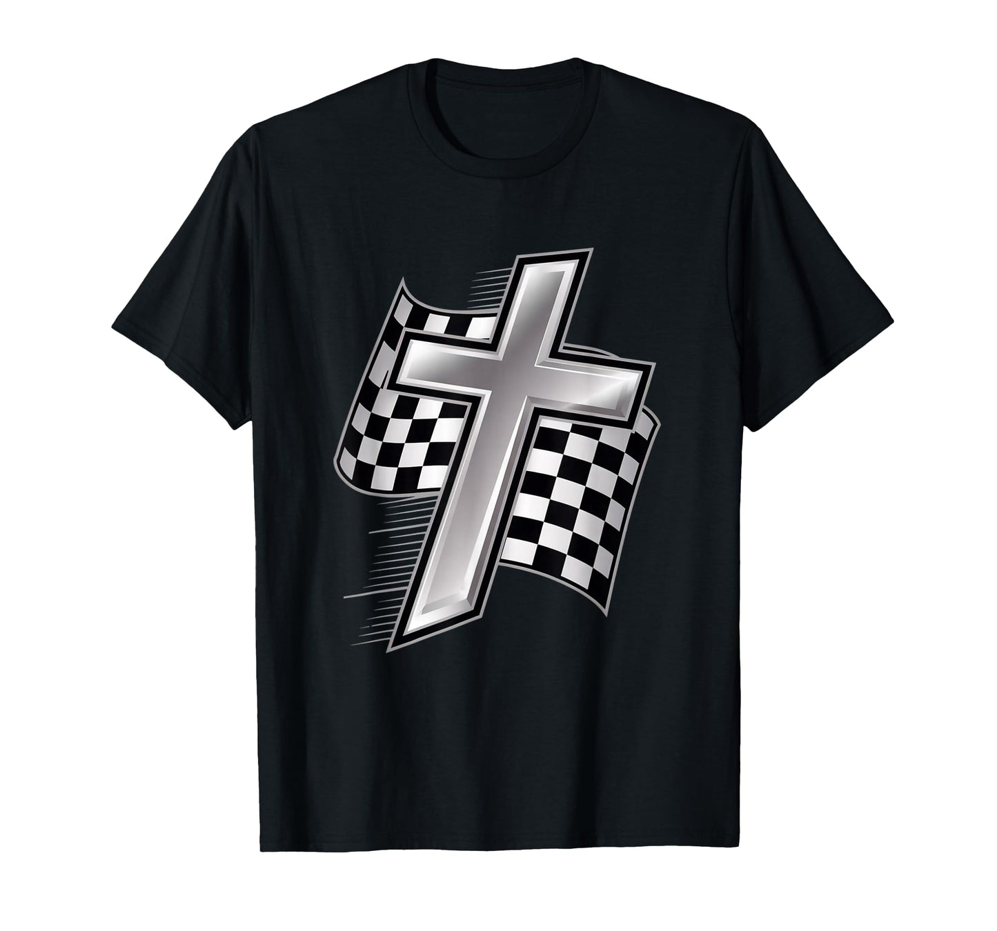 Car Racing Checkered Flag Christian Faith Cross Racer Prayer T-Shirt