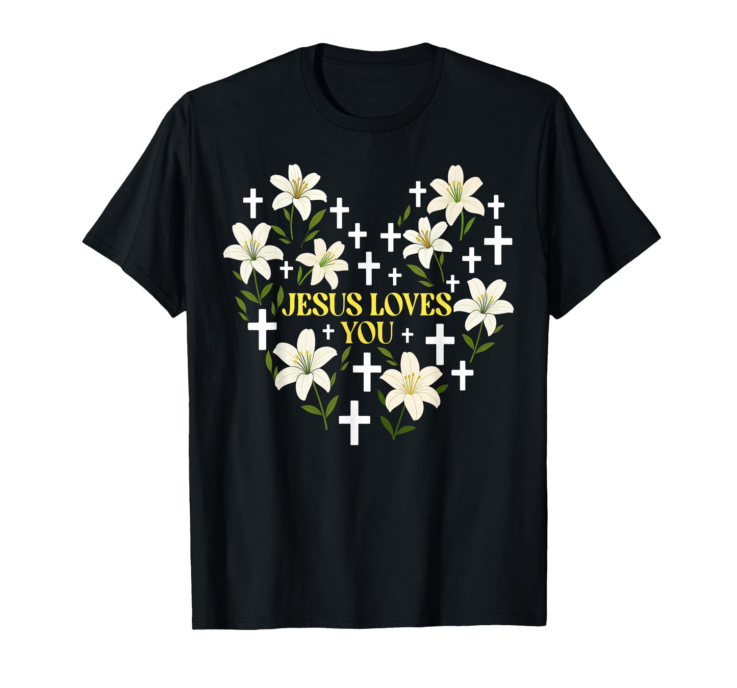 Jesus Loves You Christian Cross God Faith Bible Pray Flower T-Shirt