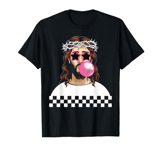 Funny Jesus Blowing Bubblegum & Wearing Sunglass Christian T-Shirt