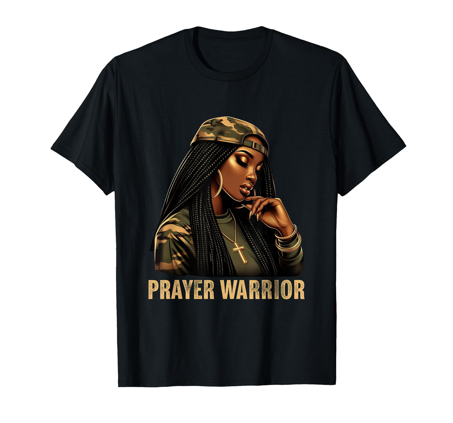Prayer Warrior Black Woman Camo Christian Faith Empowerment T-Shirt