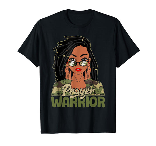 Praying Black Woman Afro Christian Sayings Prayer Warrior T-Shirt