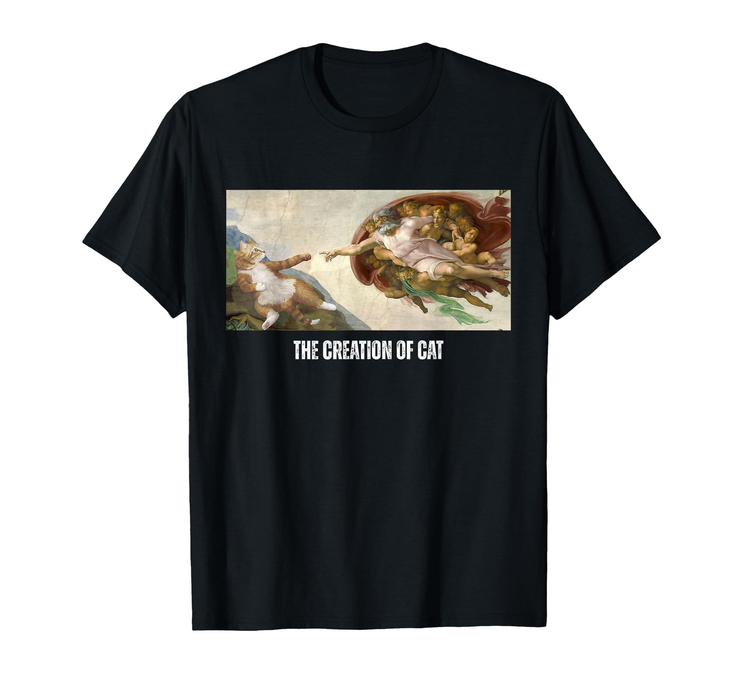 Funny Cat God Creation of Adam Art Michelangelo Jesus Art T-Shirt