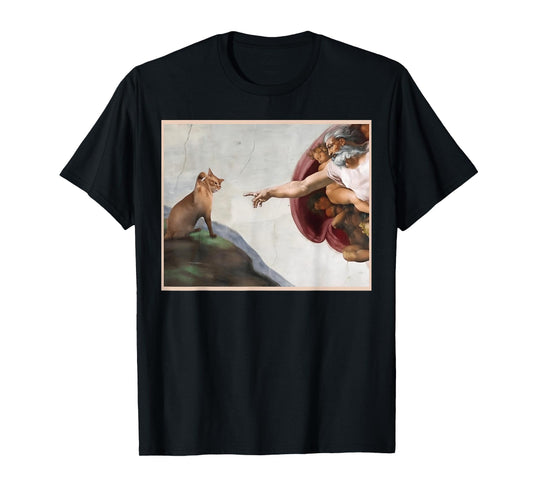 Cat God Creation of Adam Meme Funny Memes Internet Memes Men T-Shirt