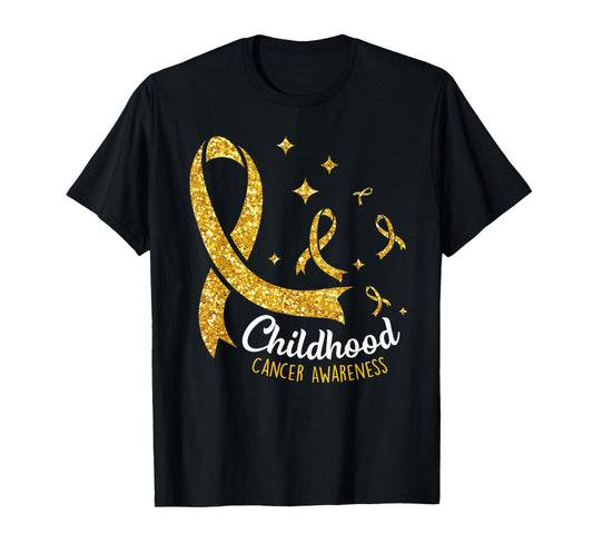 Gold Ribbon Childhood Cancer Awareness Girls Kids Womens T-Shirt