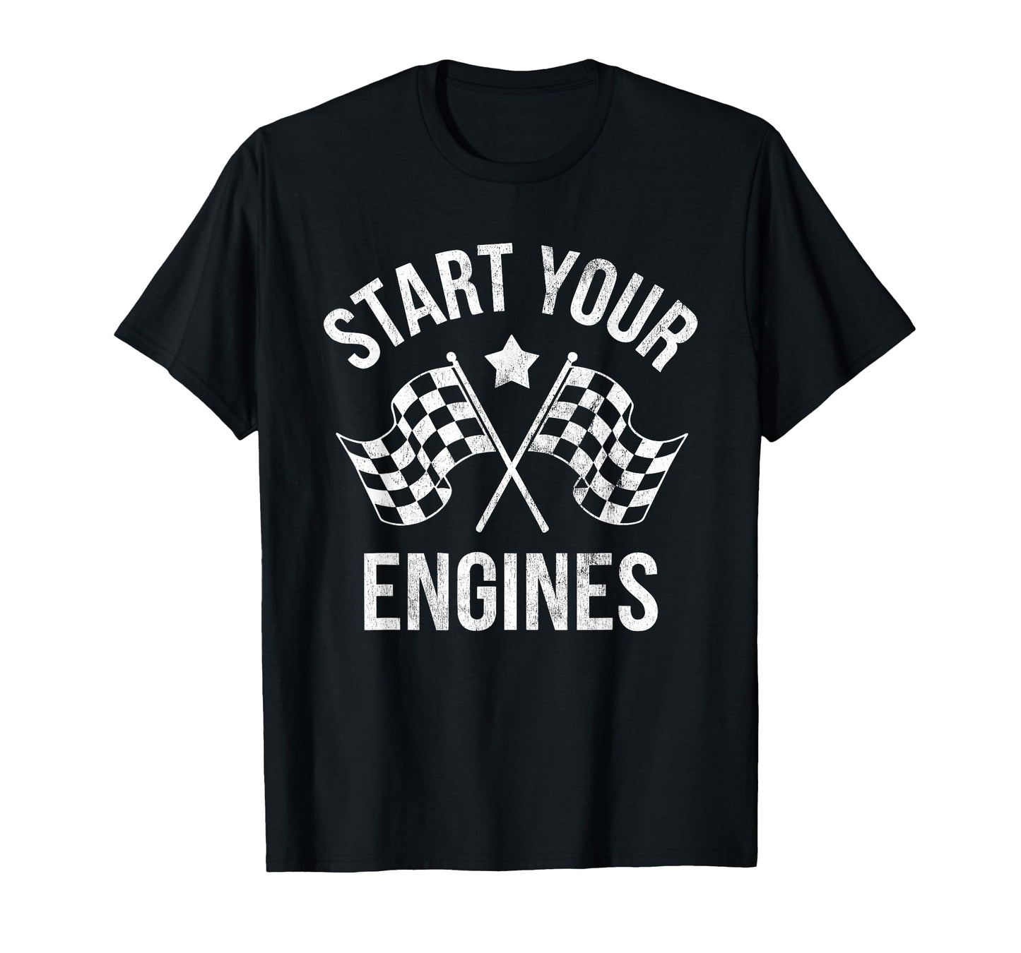 Start Your Engines Vintage Checkered Flag Race Car T-Shirt