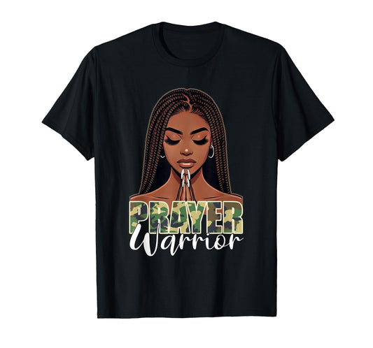 Prayer Warrior Young Christian Black Woman Pray Camo T-Shirt