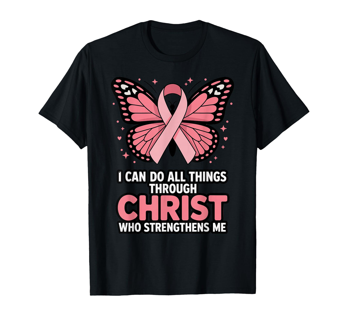Pink Ribbon Butterfly Christian Breast Cancer Awareness T-Shirt