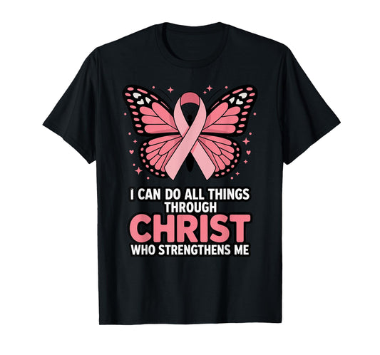 Pink Ribbon Butterfly Christian Breast Cancer Awareness T-Shirt