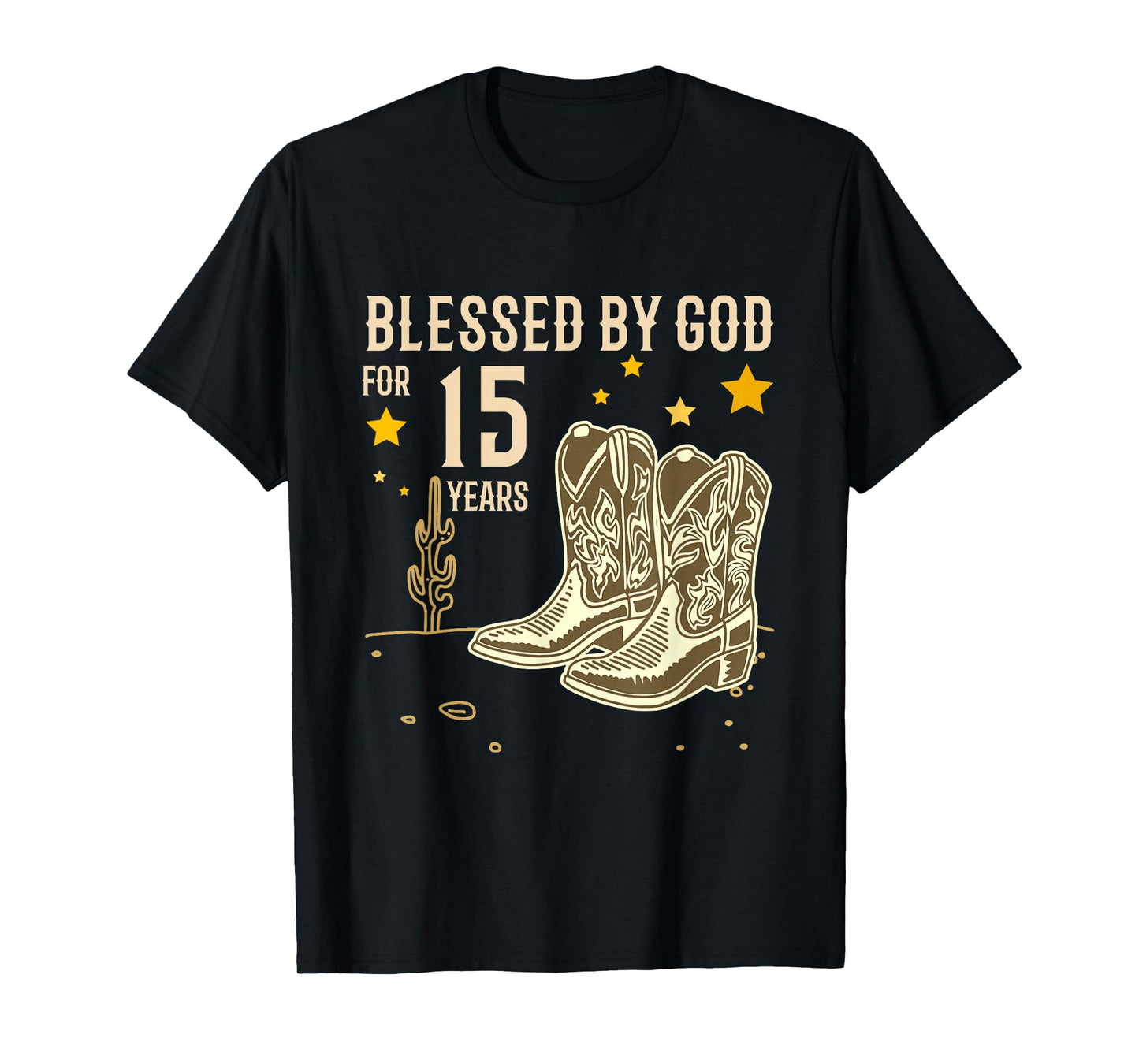 Vintage Blessed by God for 15 Years Cowboy 15th Birthday Boy T-Shirt