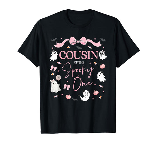 Cousin of The Spooky One Birthday Girl Pink Bow Halloween T-Shirt