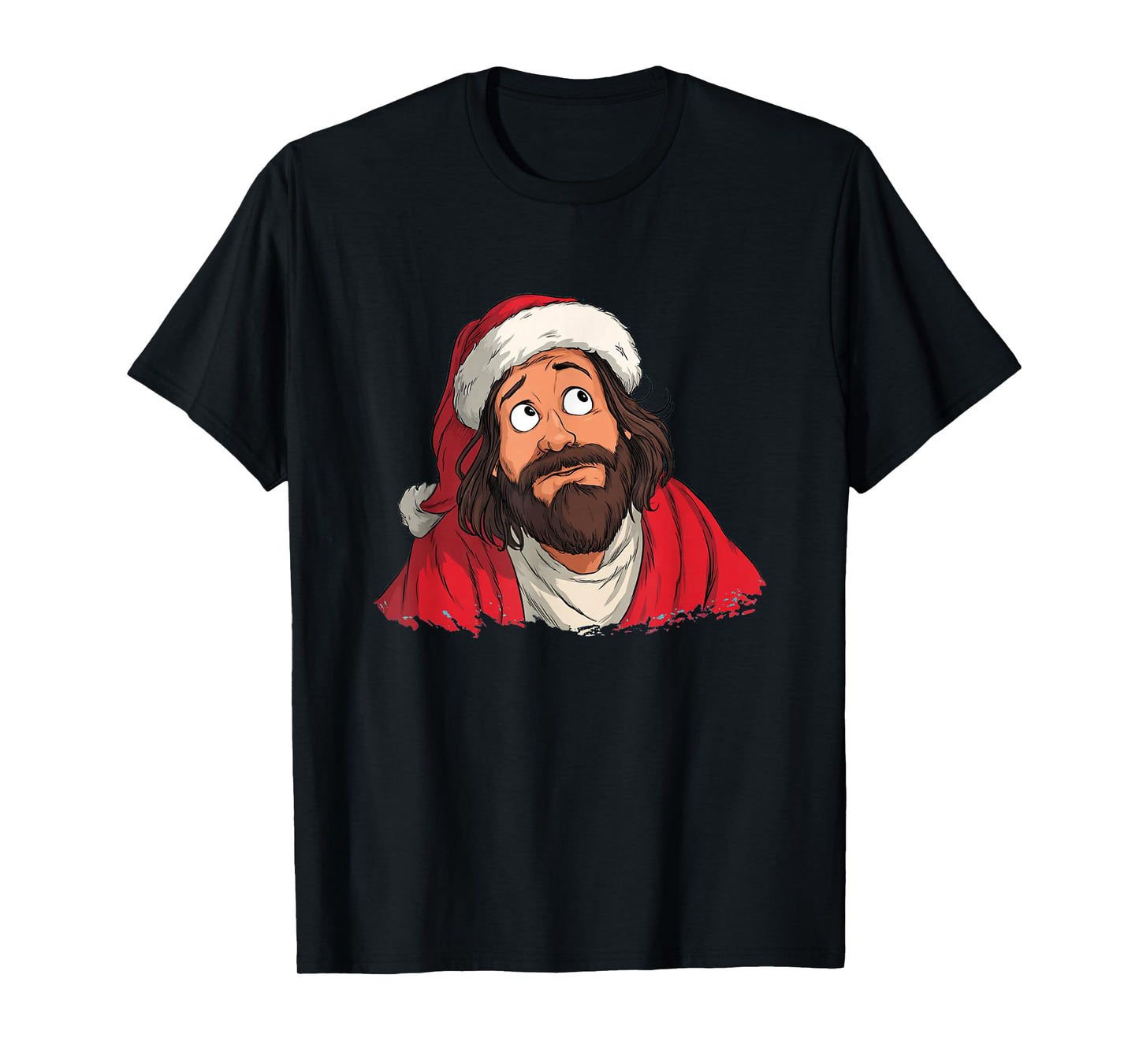 Amazing Jesus Face Graphic in Cartoon and Christmas Look T-Shirt