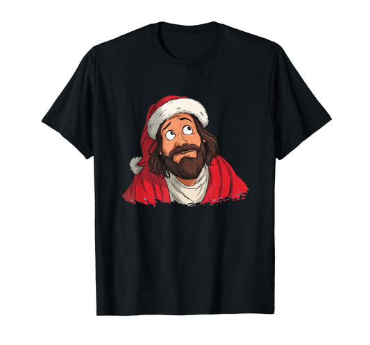 Amazing Jesus Face Graphic in Cartoon and Christmas Look T-Shirt