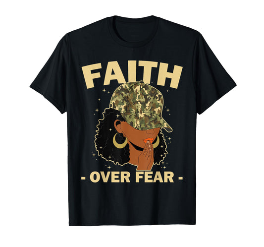Faith Over Fear Christian Camo African American Afro Women T-Shirt
