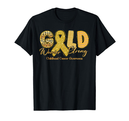 Gold Warrior Strong Childhood Cancer Awareness Gold Ribbon T-Shirt